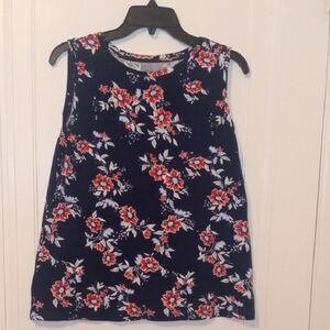women large tank blue with red white flower print